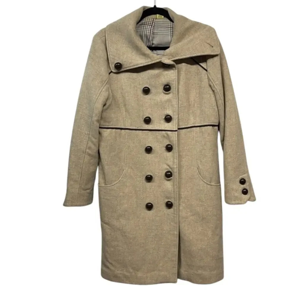 Women's Soia & Kyo Wool Blend Beige Winter Pea Coat Size Small (S)